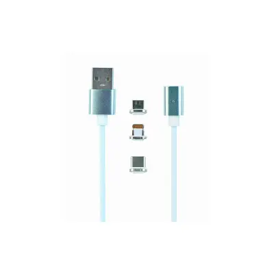 Magnetni polnilni USB kabel combo 3-v-1, srebrn, 1 m