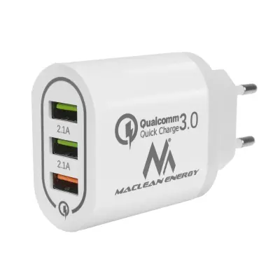 Polnilec 2x USB 1x QC 3.0 MCE-479W bel