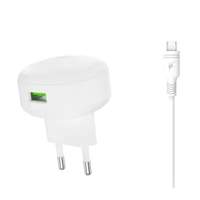 Polnilec za telefon XO L86 QC3.0 1xUSB bel + microUSB kabel