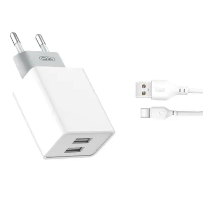 Polnilec za telefon XO L65 2xUSB bel + microUSB kabel