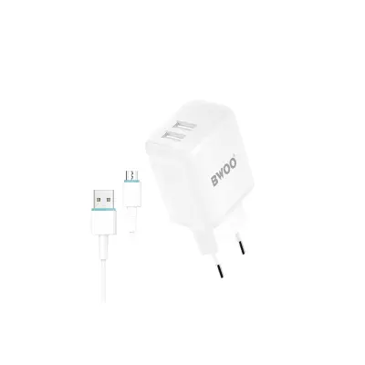 Polnilec za telefon BWOO CDA60V 2x USB 2,4A bel + kabel microUSB