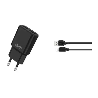 Polnilec za telefon XO L92C 2xUSB 2,4A črn + 8-pin Lightning kabel