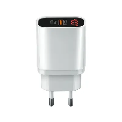 Polnilec za telefon Forever PD+QC3.0 2xUSB-C 20W črno-bel