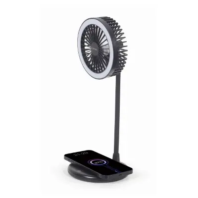 Namizna LED svetilka z ventilatorjem in brezžičnim polnjenjem