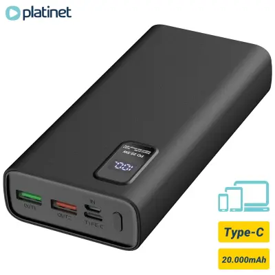 PLATINET 20.000mAh, Li-Polymer, Quick Charge 3.0, Power Delivery 3.0, LED prikazovalnik, Type-C, Power Bank črn