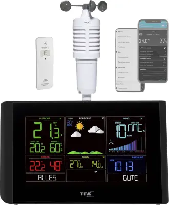 TFA Dostmann VIEW BREEZE 35.8001.01 WLAN-vremenska postaja Napoved za z WiFi 7 dni Maks. število senzorjev 50