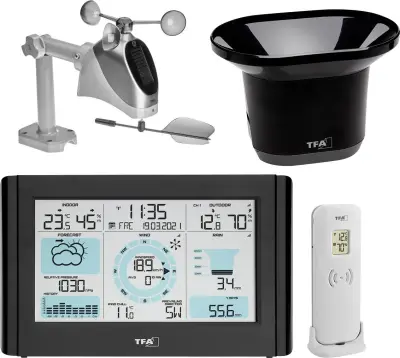 TFA Dostmann WEATHER PRO 35.1161.01 digitalna brezžična vremenska postaja Napoved za 12 do 24 ur Maks. število senzorjev 3