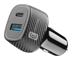 CELLULARLINE USB in USB-C, 48W, Avto polnilec črn