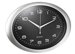 ALCO Stenska ura, ovalna, črna srebrn okvir