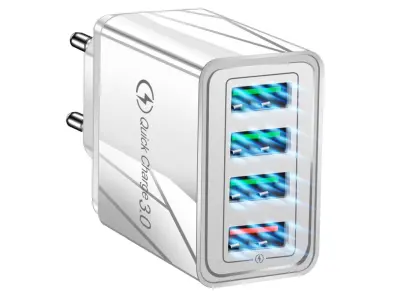 4x USB 3.0 hitri polnilec 220V z LED 3.1A siv