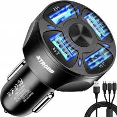 4x USB 3.0 hitri avto polnilec 12-32V z LED 3A + polnilni kabel