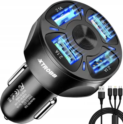4x USB 3.0 hitri avto polnilec 12-32V z LED 3A + polnilni kabel
