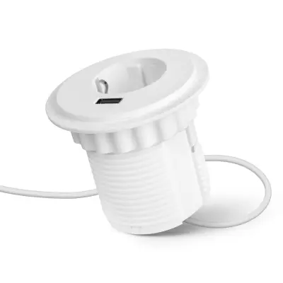 Skrita vgradna šuko vtičnica z USB vhodom bela