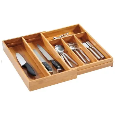 Raztegljiv podstavek za jedilni pribor za predalnik 26-49cm / 6-delni / bambusov les