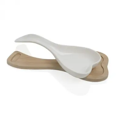 Podstavek za kuhalnico oblika srca 26x10,5cm / les-bambus, porcelan