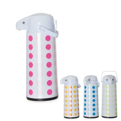 Termo posoda s črpalko Airport na barvne pike 1,9l / inox, pvc, steklo