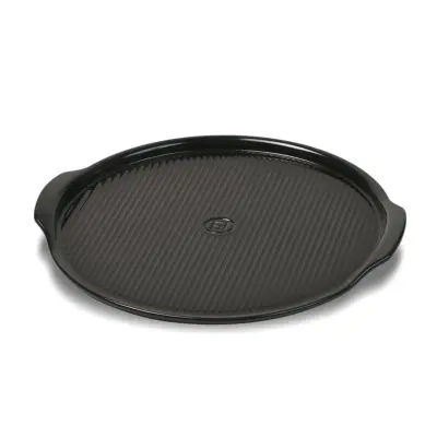 Okrogel, rebrast pekač za pico 40cm / keramika / črn