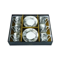 Set 6 kos skodelice za espresso s podstavkom Rain Forest Retro / porcelan