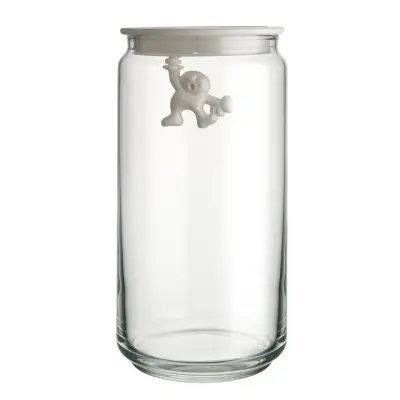 Steklena doza z belim pokrovom Gianni 10,5cmxh20 / 1400m/ steklo