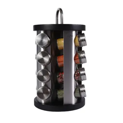 Začimbnik 16-delni črn na vrtljivem stojalu 20xh36cm / inox, steklo