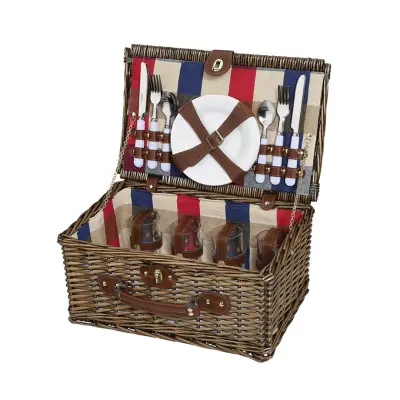 Piknik set Lenno košara x 4 pribor+krožniki+kozarci 42x28x20