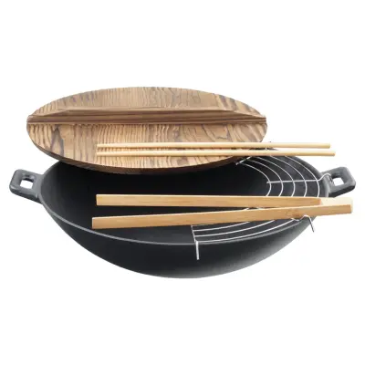 Vok z lesenim pokrovom in dodatki 36cm / set 6 kos / ghisa