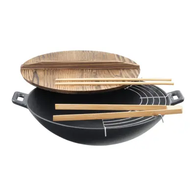 Vok z lesenim pokrovom in dodatki 30cm / set 6 kos / ghisa