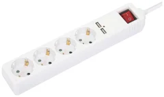 Manhattan 4-smerni napajalni razdelilnik z 2 vhodoma USB za polnjenje in stikalom za vklop Manhattan 168342 razdelilna letev s stikalom bela vtičnica