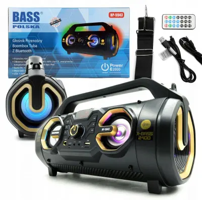 USB FM SD cevni akumulatorski radio 3000mAh LED RGB Bluetooth BoomBox