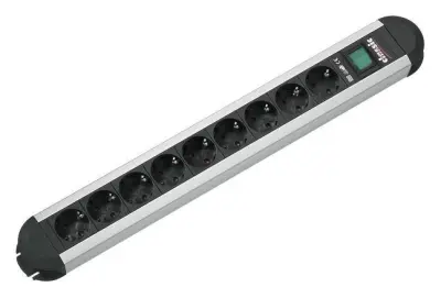 Bachmann 330.072 razdelilna letev s stikalom  aluminij\, črna vtičnica 1 kos
