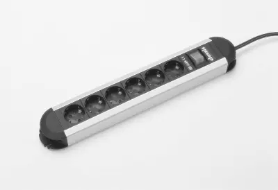 Razdelilna letev s stikalom 6-delna aluminij\, črna\, varnostni kontakt Bachmann Electric 330071