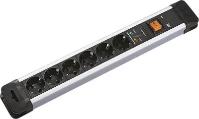 Razdelilna letev s prenapetostno zaščito 6-delna črna\, srebrna\, varnostni kontakt Bachmann Electric 330104
