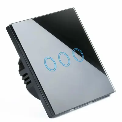 Pametno podometno trojno touch stikalo na dotik stekleno z LED črno