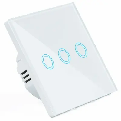 Pametno podometno touch trojno stikalo na dotik stekleno z LED belo