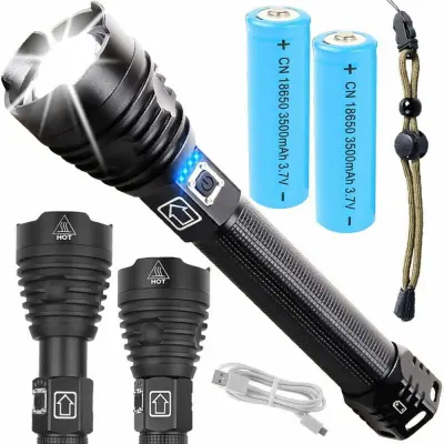 Akumulatorska LED XHP90 zoom ročna svetilka 6400mAh USB