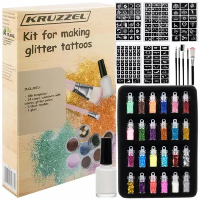 Glitter tattoo komplet za izdelavo bleščečih tatujev 186 šablon