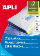 APLI Bele nalepke 210 x 297 mm, 1/stran 100 listov