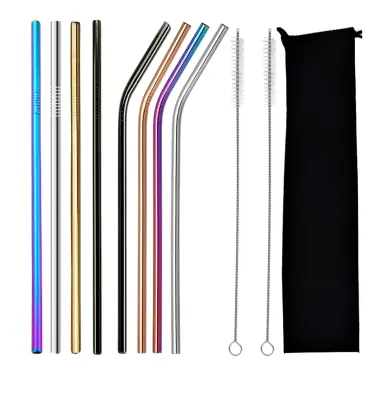 Set 8 inox kovinskih slamic za večkratno uporabo + krtačke