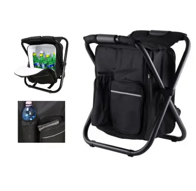 3V1 turistični zložljiv ribiški stol s termo hladilnim nahrbtnikom črn