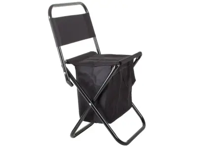Turistični zložljiv ribiški stol s termo hladilno torbo in naslonjalom črn