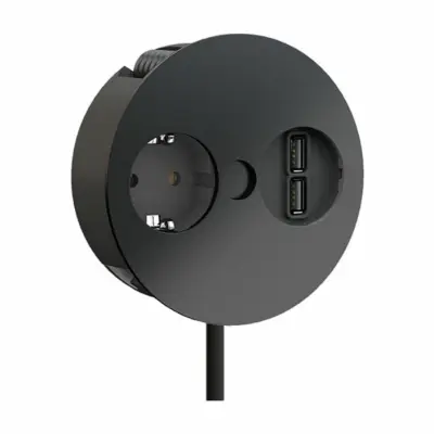 Bachmann TWIST vgradna vtičnica mat črna za kuh.pult 220V 2xUSB polnilec 931.131