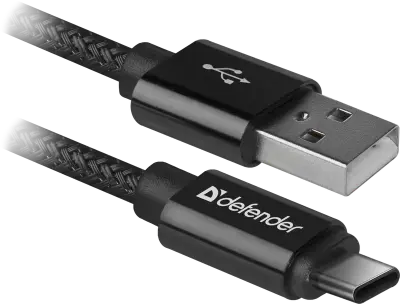 Defender Kabel USB09-03T PRO USB2.0 Črni, USB AM-Type-C, 1m, 2.1A