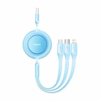 Baseus polnilni kabel USB 3v1 Lightning/ TipC/Mikro 3.5A svetlo/moder 1,1m