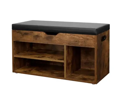 Rustikalen lesen oblazinjen tabure in omarica za čevlje – klop