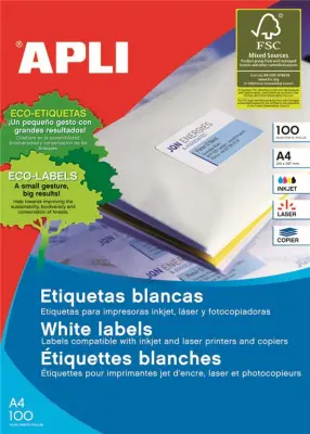 APLI Bele nalepke 70 x 25,4 mm, 33/stran 100 listov