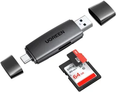 Adapter USB + USB-C UGREEN CM304 čitalec kartic SD + microSD (črn)