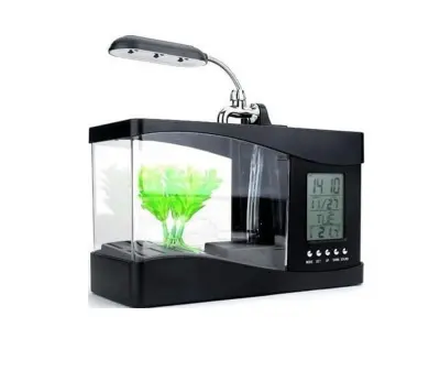 Namizni organizator LED akvarij – LCD ura in lonček za pisala