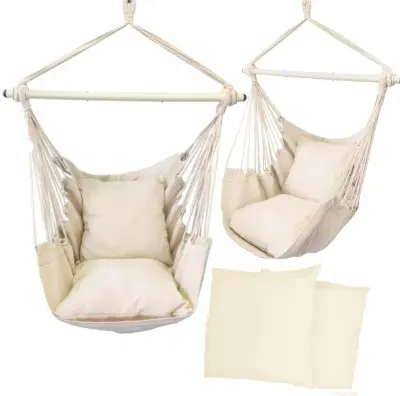 Vrtna gugalna sedeča viseča mreža 130x100cm – oblazinjena do 150kg bež