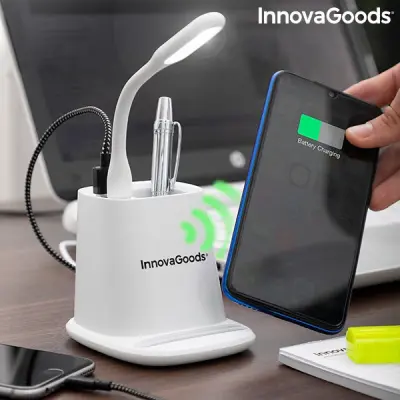 Brezžični polnilnik 5-v-1 s stojalom za organizator in led-svetilko usb desking innovagoods