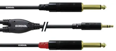 Prisrčen 3 m priključek REAN 3\,5 mm / 2 x 6\,3 mm priključek Y kabel Avdio kabel Cordial\, 3 m\, REAN banana 3\,5 mm/2 x banana 6\,3 mm